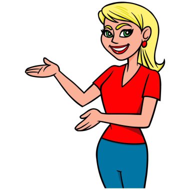 Lady Gösteriliyor - bir şey bakmak için gesturing bir Lady bir karikatür illüstrasyon.