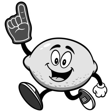 Bir Köpük El İllüstrasyon ile Limon Koşu - Bir Limon Maskotu bir karikatür illüstrasyon.