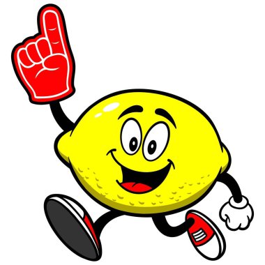 Köpük El ile Çalışan Limon - Bir Limon Maskotu bir karikatür illüstrasyon.