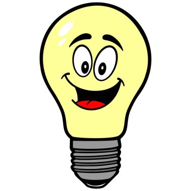 Ampul Karikatür - Bir Ampul Maskot bir karikatür illüstrasyon.