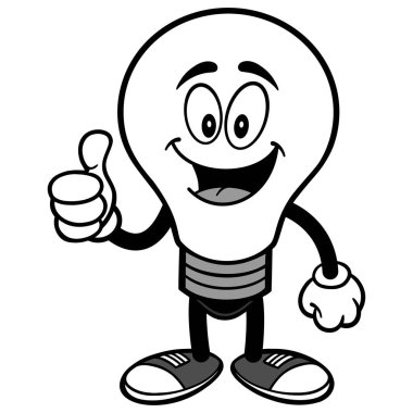 Thumbs Up ile Ampul - Bir Ampul Maskot bir karikatür illüstrasyon.
