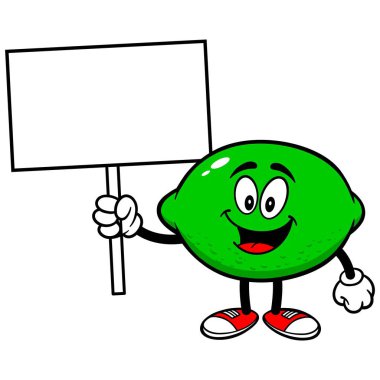 Bir İşaret ile Kireç - Kireç Maskot bir karikatür illüstrasyon.