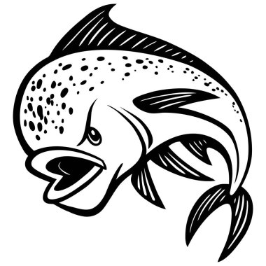 Mahi Mahi Lineart - Mahi Mahi balık bir karikatür illüstrasyon.
