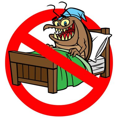 No Bed Bugs işareti bir karikatür illüstrasyon.