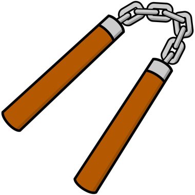 Nunchaku - Nunchaku bir çift bir karikatür illüstrasyon.