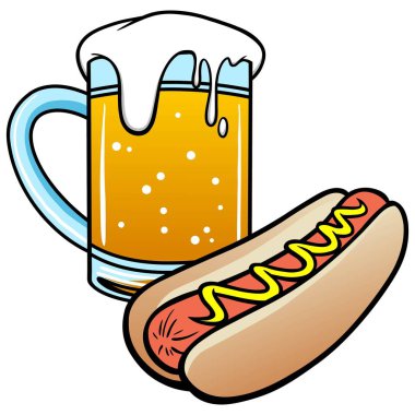 Oktoberfest - bir bira ve hotdog bir karikatür illüstrasyon.