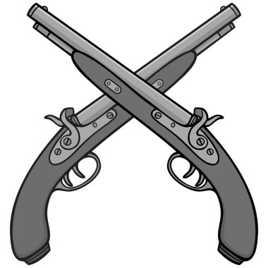 Eski Antika Silahlar İllüstrasyon - Eski AntikSilahlar bir çift bir karikatür illüstrasyon.