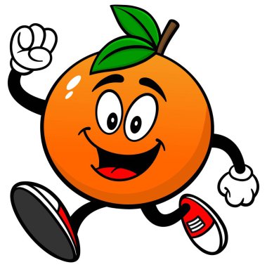 Orange Running - Turuncu Maskot bir karikatür illüstrasyon.