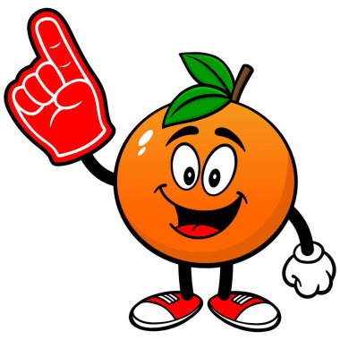 Köpük El ile Turuncu - Turuncu Maskot bir karikatür illüstrasyon.