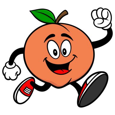 Şeftali Koşu - Şeftali Maskot bir karikatür illüstrasyon.