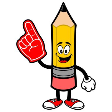 Köpük El ile Kalem - Bir Kalem Maskot bir karikatür illüstrasyon.