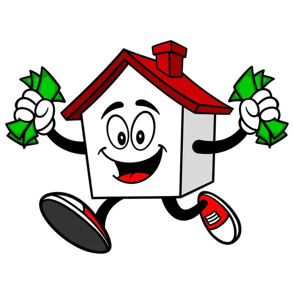 房子运行与金钱 房子吉祥物的卡通插图 — 图库矢量图片