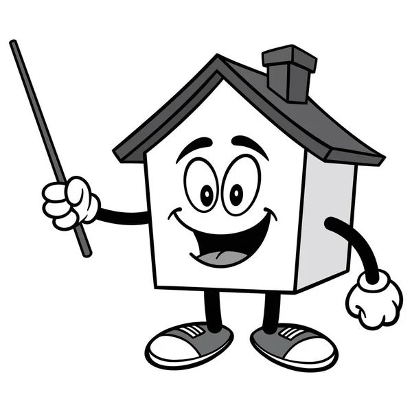 Haus Mit Einer Pointer Stick Illustration Eine Zeichentrick Illustration Eines — Stockvektor