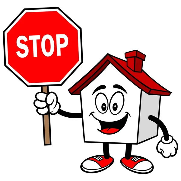 House Stop Sign Cartoon Illustration House Mascot — Stock Vector