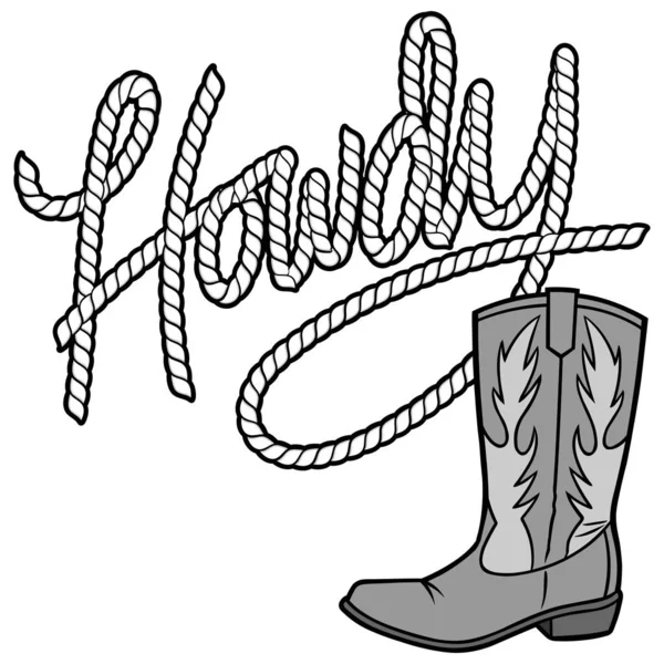 Howdy Cowboy Rope Boot Illustration Una Ilustración Dibujos Animados Una — Archivo Imágenes Vectoriales