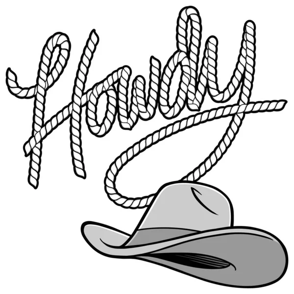 Howdy Cowboy Rope Hat Illustration Uma Ilustração Dos Desenhos Animados —  Vetores de Stock