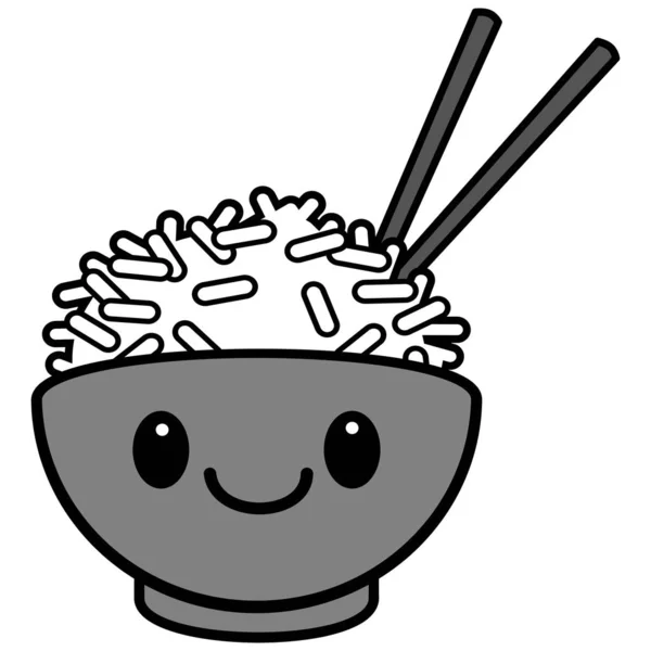 Kawaii Rijst Bowl Illustration Een Cartoon Illustratie Van Een Kawaii — Stockvector