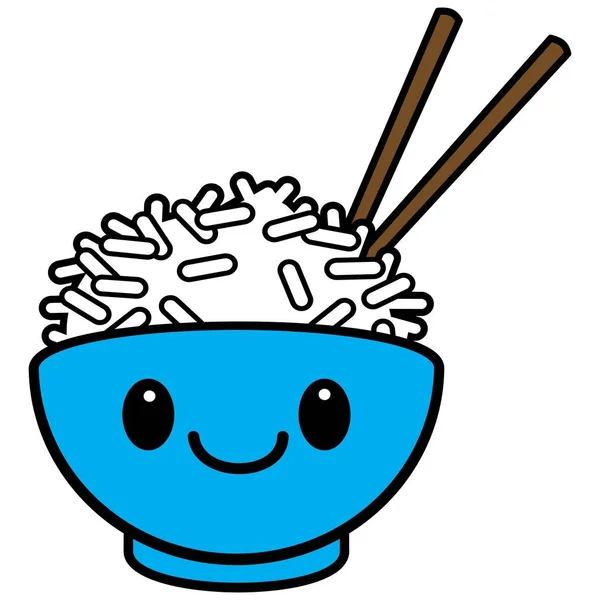 Kawaii Rice Bowl Kawaii Rice Bowl Bir Karikatür Illüstrasyon — Stok Vektör