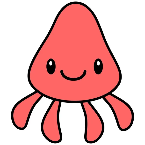 Kawaii Squid Een Cartoon Illustratie Van Een Kawaii Squid — Stockvector