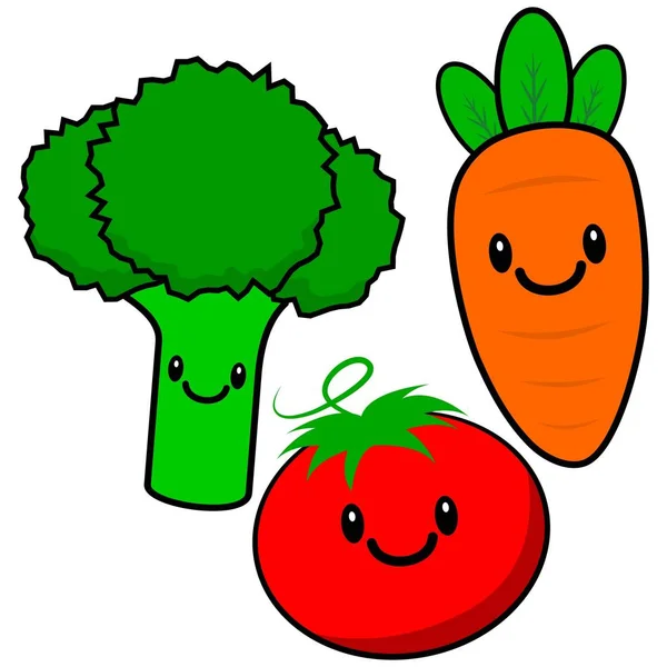Kawaii 几个卡瓦伊蔬菜的卡通插图 — 图库矢量图片