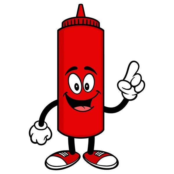 Kečup Ukazující Kreslený Obrázek Ketchup Láhve — Stockový vektor