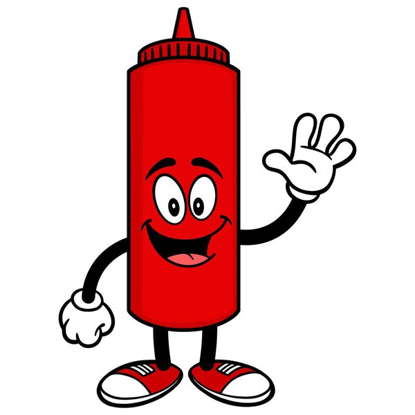 Ketchup Waving - Карикатурная иллюстрация талисмана бутылки Кетчупа
.