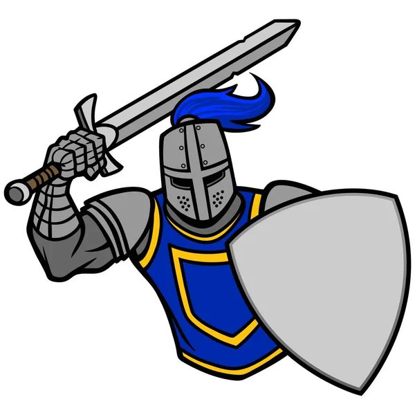 骑士攻击 一个带剑和盾牌的骑士的卡通插图 — 图库矢量图片