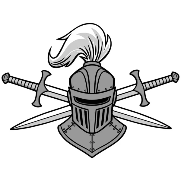 stock vector Knight Helmet and Crossed Swords Illustration - A cartoon illustration of a Knight.