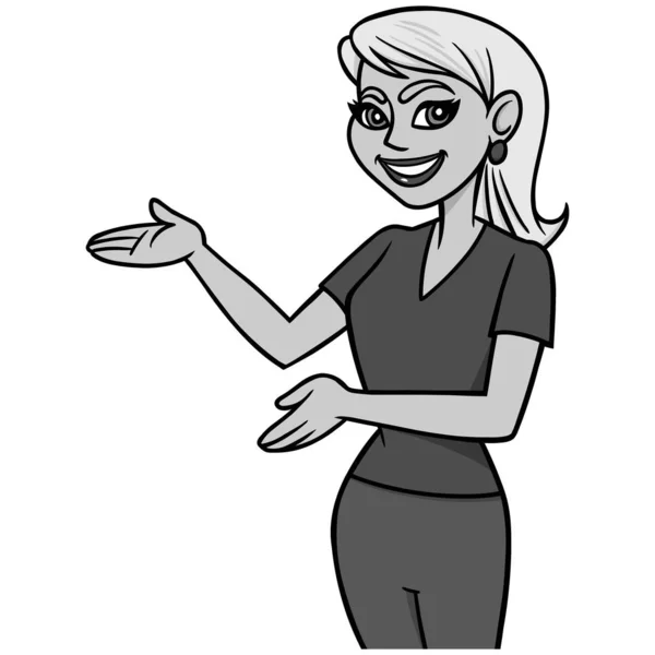Lady Showing Illustration Uma Ilustração Dos Desenhos Animados Uma Senhora — Vetor de Stock