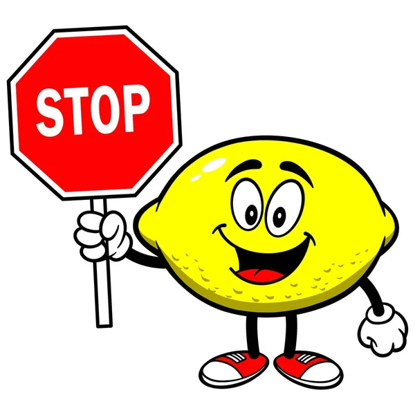 Citrón Znakem Stop Kreslená Ilustrace Citronovou Maskotem — Stockový vektor