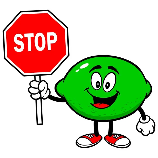Lime Znak Stop Ilustracja Kreskówka Maskotka Lime — Wektor stockowy