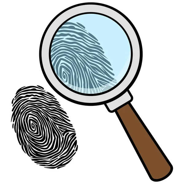 Magnifying Glass Fingerprint Cartoon Illustration Magnifying Glass — Stock Vector