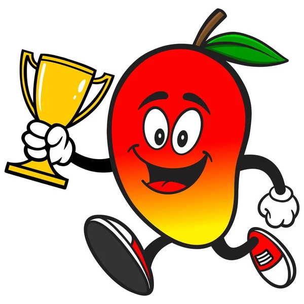 Mango Running Met Een Trofee Een Cartoon Illustratie Van Een — Stockvector
