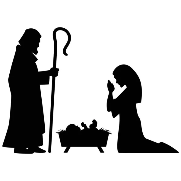 Maria Jozef Baby Jezus Een Cartoon Illustratie Van Een Maria — Stockvector