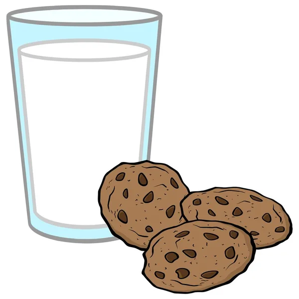 Γάλα Και Μπισκότα Μια Εικόνα Κινουμένων Σχεδίων Για Ένα Ποτήρι — Διανυσματικό Αρχείο