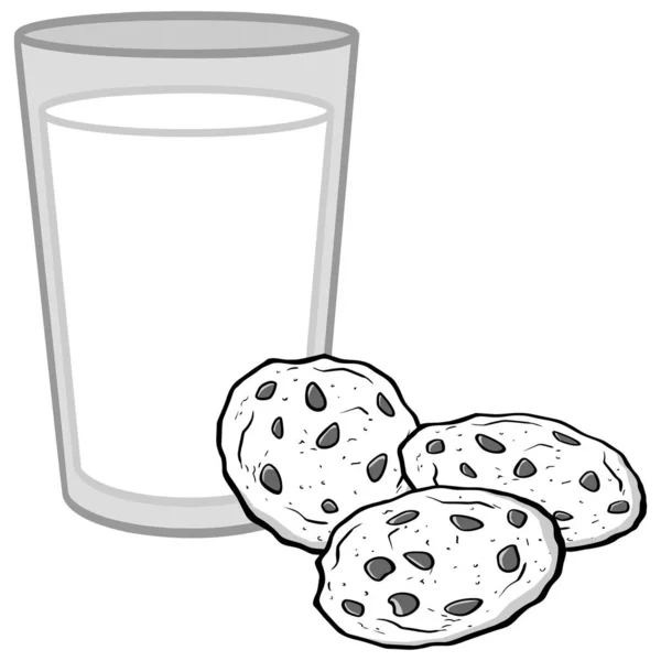 Melk Koekjes Illustratie Een Cartoon Illustratie Van Een Glas Melk — Stockvector