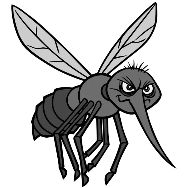 Москіто Атака Ілюстрація Мультфільм Ілюстрація Комарів — стоковий вектор