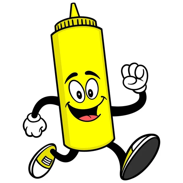 Mustard Running Une Illustration Bande Dessinée Une Mascotte Bouteille Moutarde — Image vectorielle