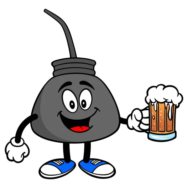 Oil Can Mug Beer Cartoon Illustration Oil Can Mascot — Stock Vector