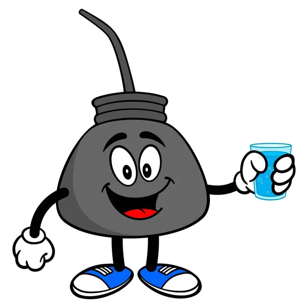 油罐与一杯水 油罐吉祥物的卡通插图 — 图库矢量图片