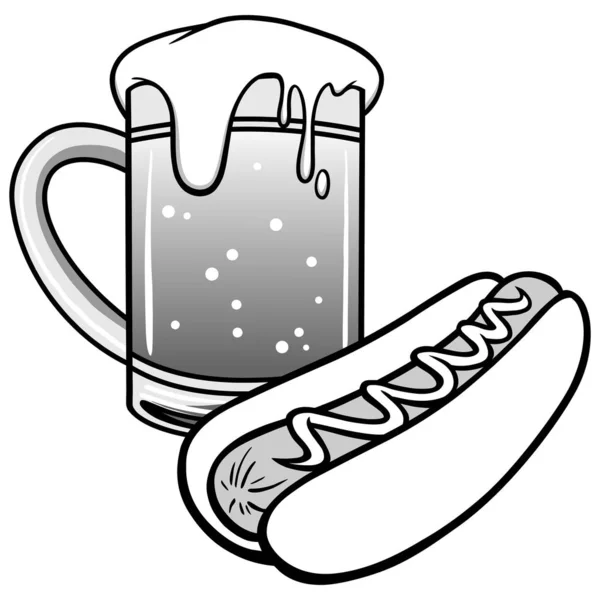 Oktoberfest Illustration Tecknad Illustration Och Hotdog — Stock vektor