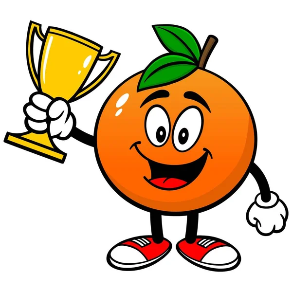 Oranje Met Een Trofee Een Cartoon Illustratie Van Een Oranje — Stockvector