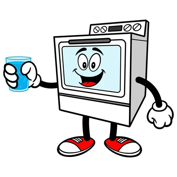 烤箱与一杯水 烤箱吉祥物的卡通插图 — 图库矢量图片