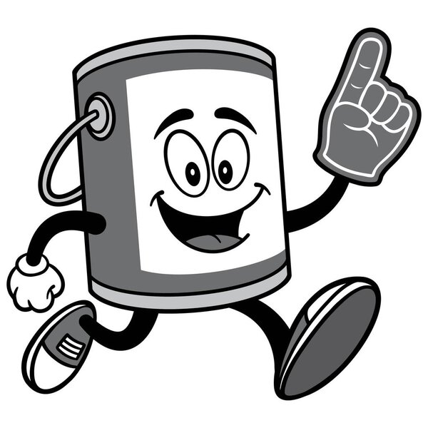 Paint Bucket Running with a Foam Hand Illustration - A cartoon illustration of a Paint Bucket Mascot.