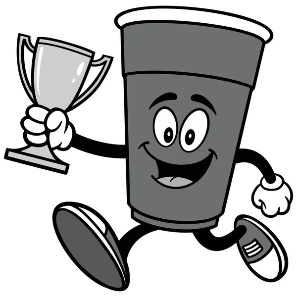 Partij Cup Running Met Een Trofee Illustratie Een Cartoon Illustratie — Stockvector