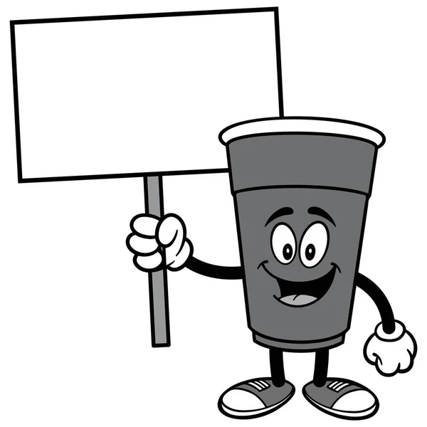 Party Cup Med Skylt Illustration Tecknad Illustration Mascot Party Cup — Stock vektor