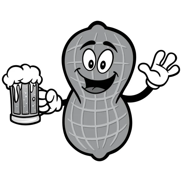 花生与啤酒插图杯 花生吉祥物的卡通插图 — 图库矢量图片