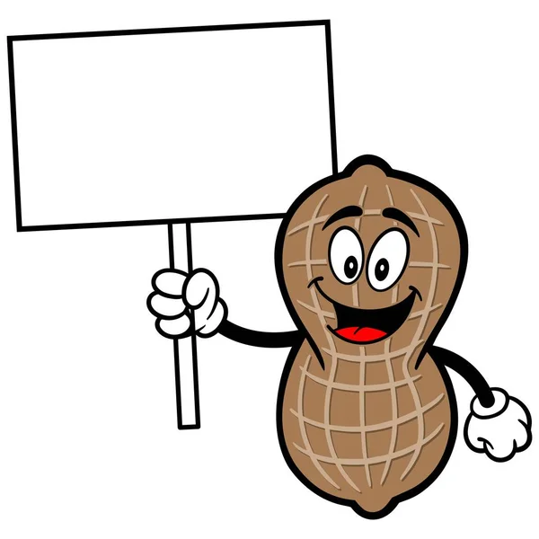 Peanut Sign Une Illustration Bande Dessinée Une Mascotte Arachide — Image vectorielle