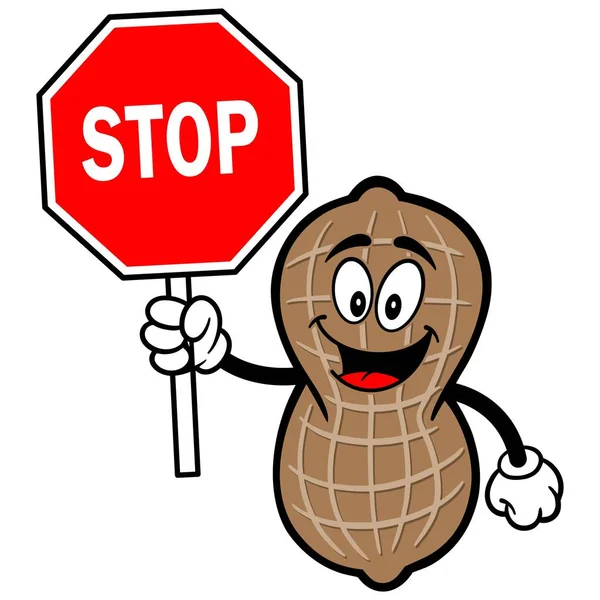 Peanut Stop Sign Une Illustration Bande Dessinée Une Mascotte Arachide — Image vectorielle