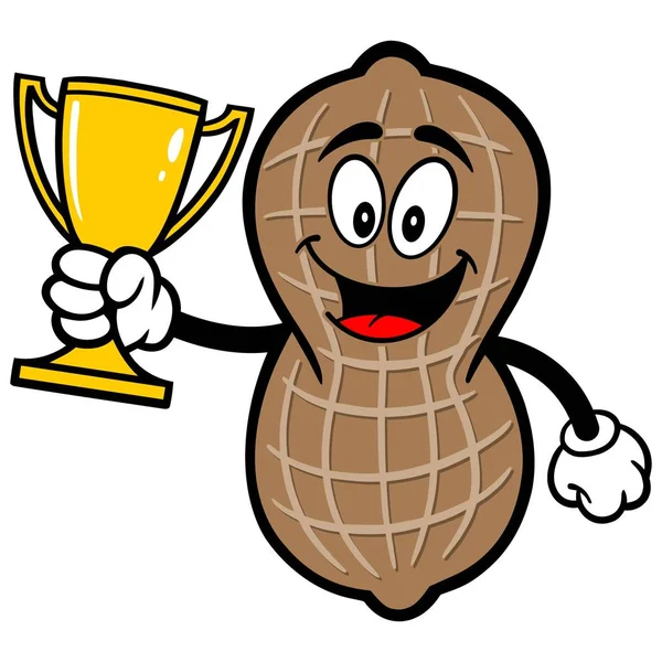 Peanut Trophy Cartoon Illustration Peanut Mascot — Stock Vector